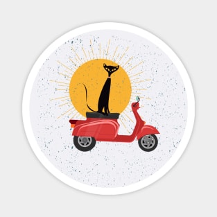 Retro Kitty with His Vintage Scooter Magnet